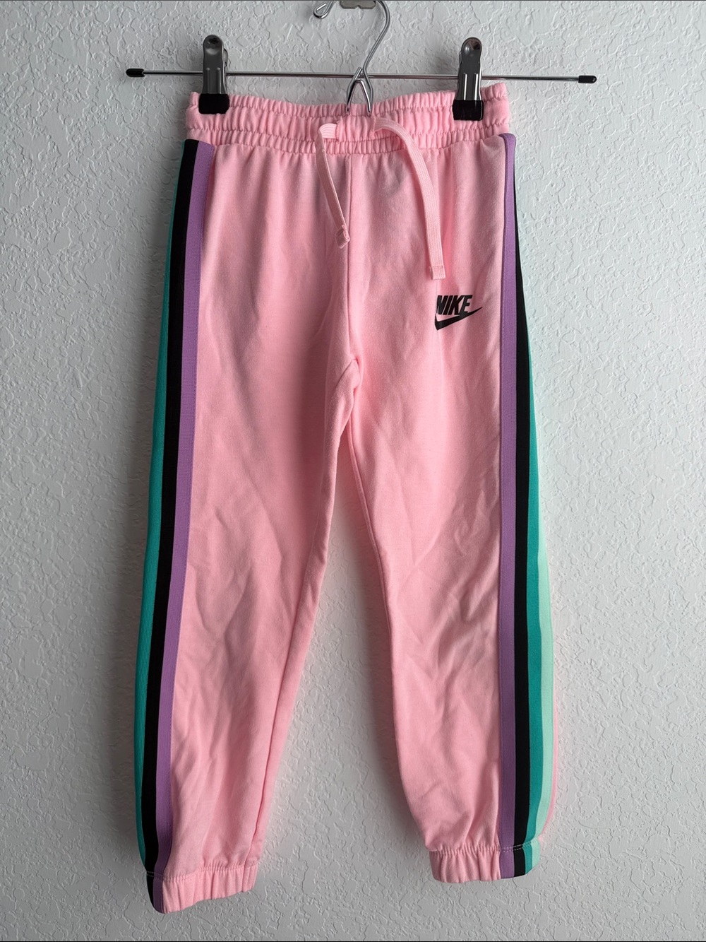 Girl's Nike Pink Joggers with Multicolor Side Stripes